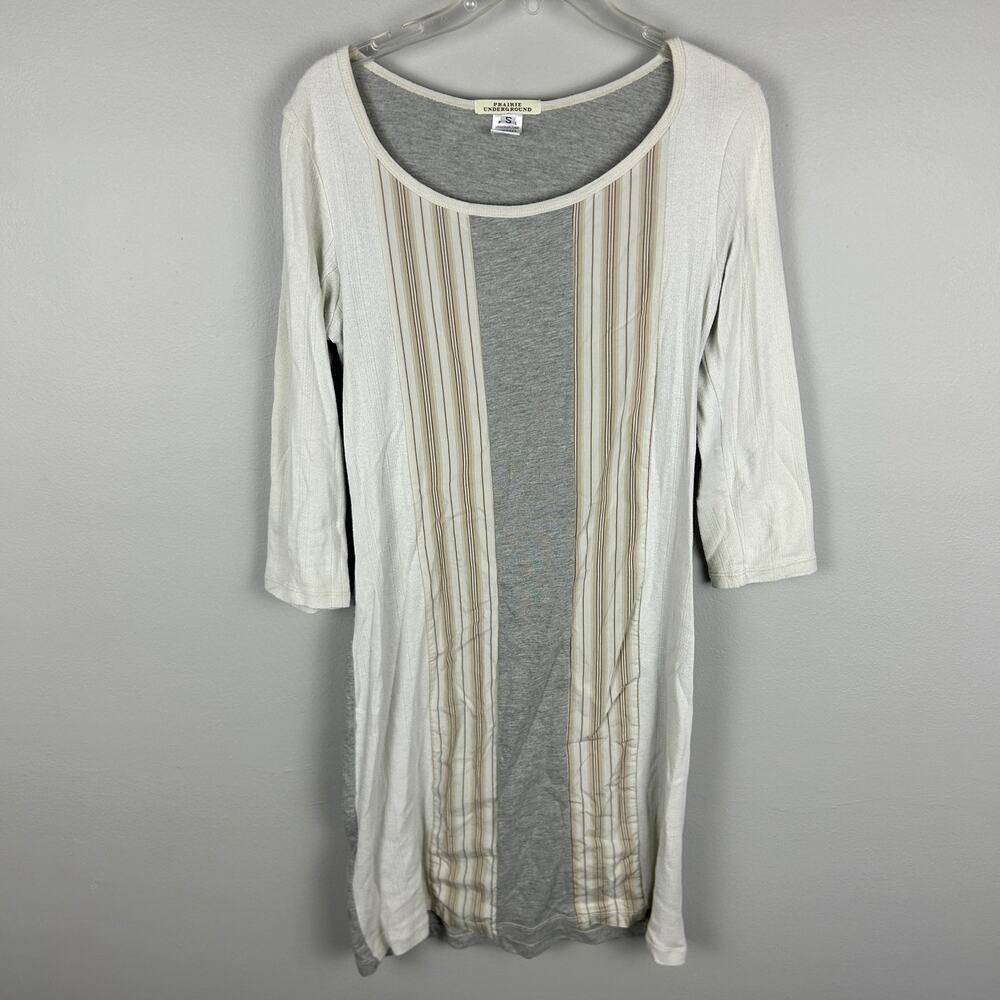 Prairie Underground Lagenlook Gray Patchwork Long Sleeve Tunic Layering Dress S - Picture 1 of 6
